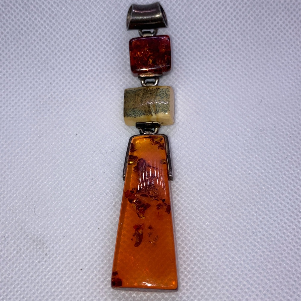 Resin Baltic Amber look & silver statement pendant